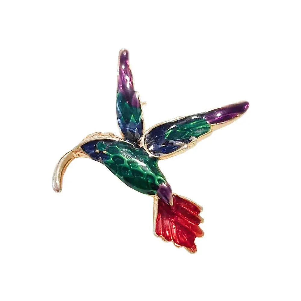 Vintage Enamel & Rhinestone Hummingbird Brooch, 2' Long